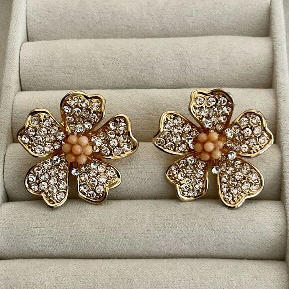 J.Crew | Rhinestone Flower Statement Earrings  | 1” Diameter - Picture 1 of 3